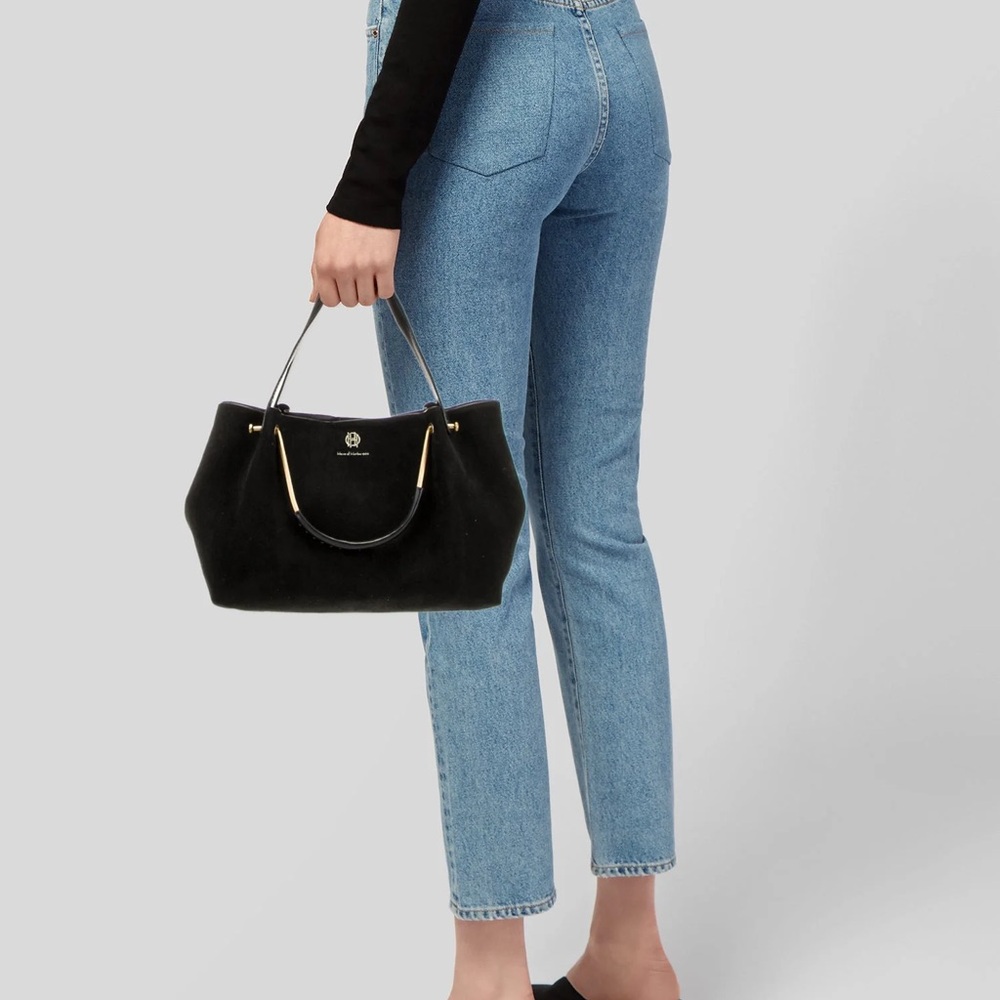House of Harlow 1960 Black Suede Tote with Gold Hardware